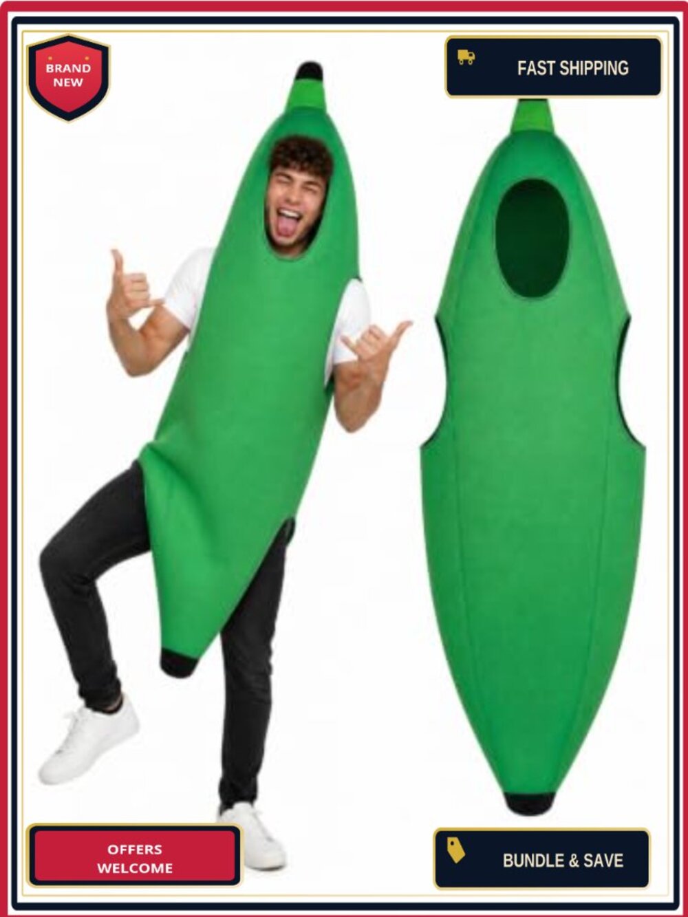 Adult Unripe Banana Costume Tunic 3D Polyfoam Stretch One Size